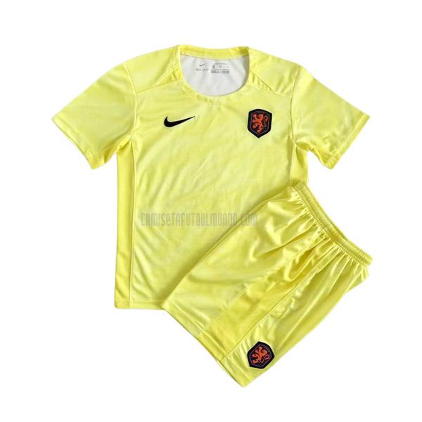 camiseta holanda copa mundial femenina niños portero amarillo 2023