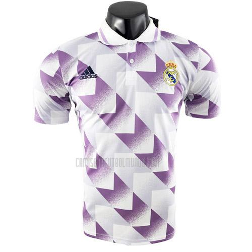 camiseta polo real madrid púrpura blanco 2022-2023