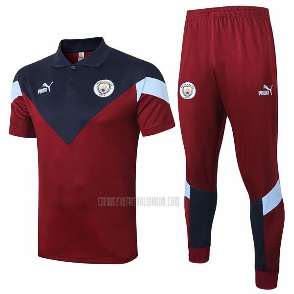camiseta polo y pantalones manchester city rojo-azul 2020