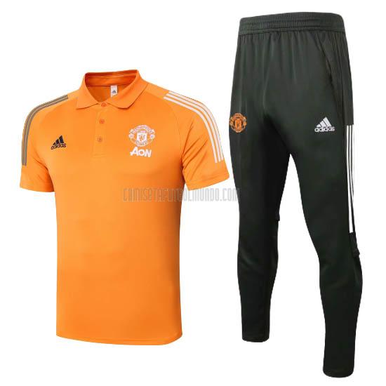 camiseta polo y pantalones manchester united naranja 2020-2021